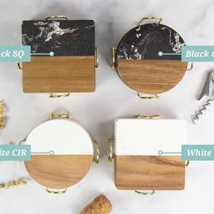 Personalized Marble Coasters, Wooden Coasters With Holder, Birthday Gift for Her, Custom Coasters Set, Engagement Gift, Wedding Coasters image 9