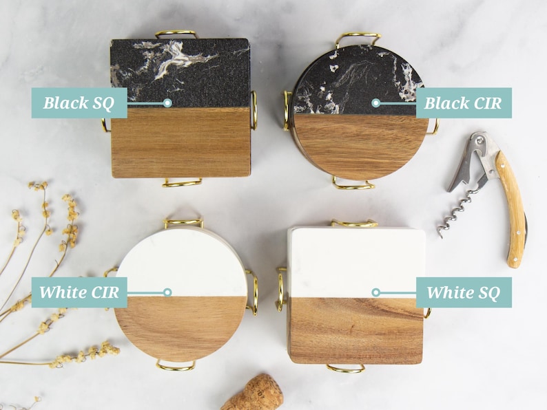 Personalized Marble Coasters, Wooden Coasters With Holder, Birthday Gift for Her, Custom Coasters Set, Engagement Gift, Wedding Coasters image 9