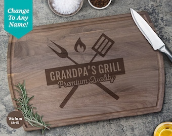 Grandpas Grill Cutting Board Personalized, Custom Meat Cutting Board, Walnut Cutting Board Personalized Gifts For Grandpa Birthday Gift