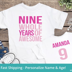 Nine Year Old Birthday Shirt, 9th Birthday Shirt Girl, Girls 9th Birthday Shirt, 9 Year Old Birthday Shirt Girl, Nine Year Old Girl Gifts image 3