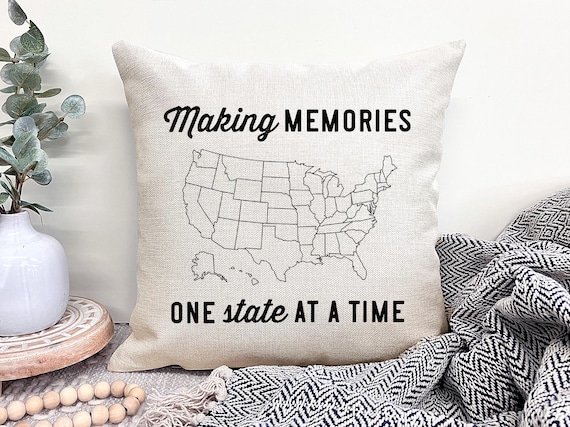 Color In US Travel Map Pillow, Travel Adventure Map, US Map Travel Tracker, Road Trip Map, Family Vacation Tracker, States Visited Map