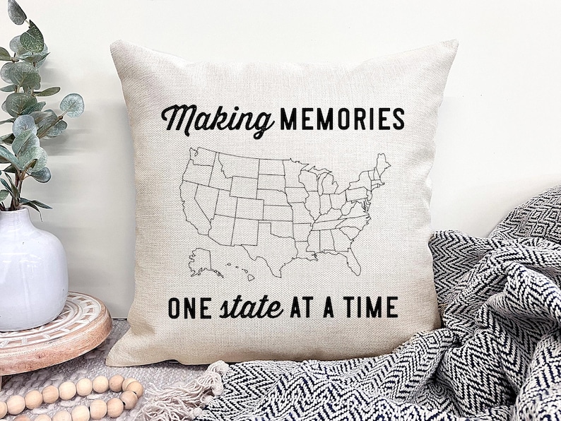 Color In US Travel Map Pillow, Travel Adventure Map, US Map Travel Tracker, Road Trip Map, Family Vacation Tracker, States Visited Map image 1