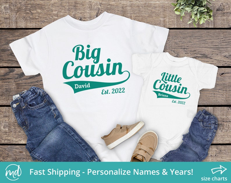 Matching Cousin Shirts, Big Cousin Little Cousin Outfits, Personalized Set of Two, Coordinating Cousin Outfits, Cousin Gift image 1