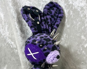 Hand dyed purple leopard patterned,One of a kind Handmade soft toy,  poisoned-cute character, rabbit,