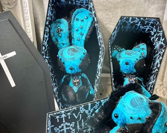 Coffin box, Hand dyed, Lop eared rabbit, For Gothic Lover, Gothic plushie