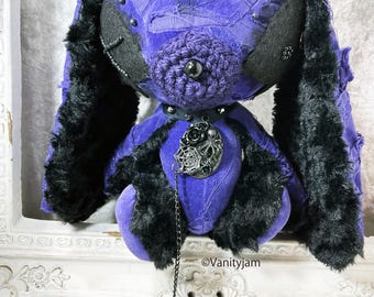 Hand-Dyed Gothic Bunny Plush, One of a Kind Vanityjam Doll, Creepy Rabbit