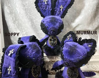 Purple rabbit and cat, kawaii, hand dyed