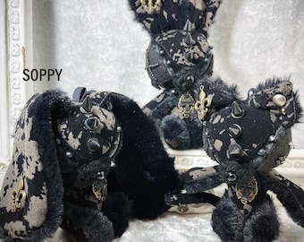 Gothic plushie, dark, rabbit, black rabbit, one of a kind