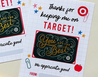 Printable Target Teacher Appreciation tag, Thanks for keeping me on target, Teacher thank you tag, Gift card holder, End of school year card