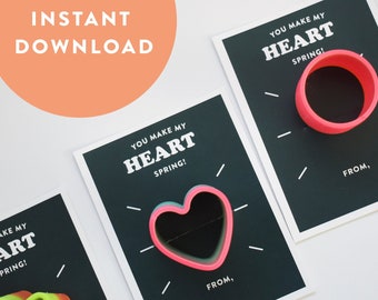 Printable Slinky Valentine Card For School Class, Valentines for Kids, Preschool Valentines, Non-Candy Valentine tag, My Heart Springs