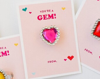 Ring Valentines Printable, Gem Kids Class Cards (Digital Download)