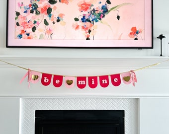 Valentine's Day Banner, Valentines Home Decor, Party Decoration, Mantle Garland, Be Mine, Galentine, Class Decor