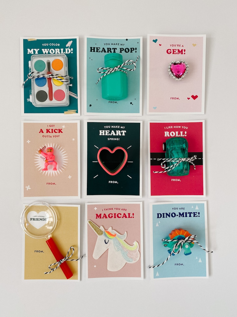 Printable school valentine cards, candy free, non-candy Valentines for kids, for school, for class, preschool valentines tags image 2