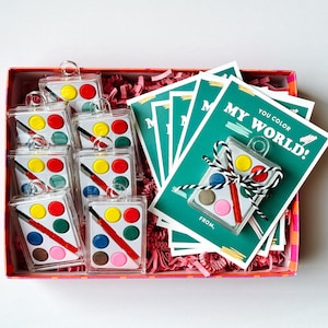 Mini Paints School Valentine Cards for kids, Preschool Valentines, Candy free Non-Candy, You Color My World