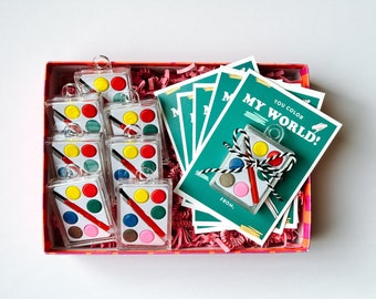 Mini Paints School Valentine Cards, Preschool Valentines, Candy free Non-Candy, for girls, for boys - You Color My World