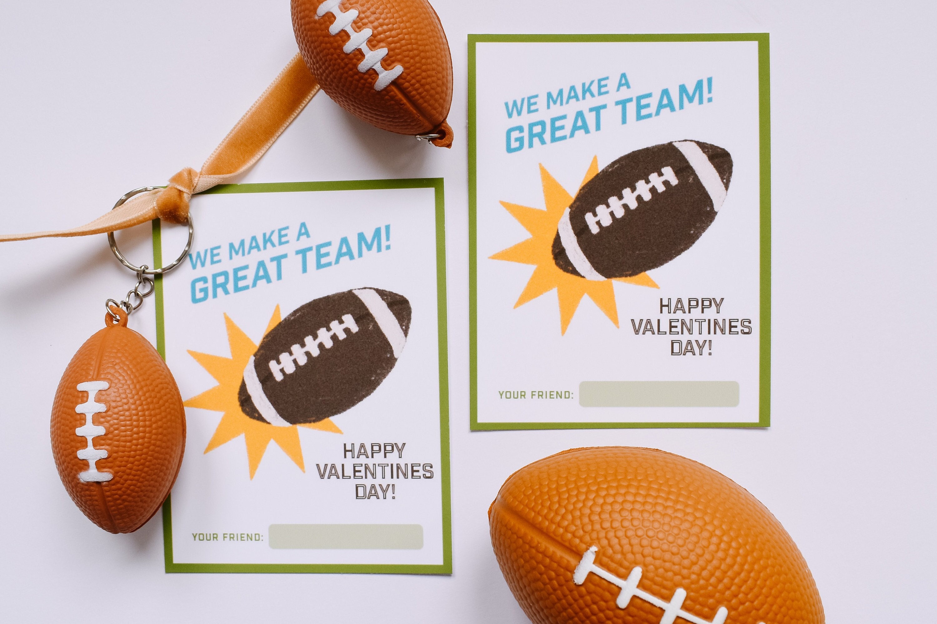 Printable Football valentine tag, We Make a Great Team, Sports Valentines for kids, for school, for class, for boy, for preschool, favor