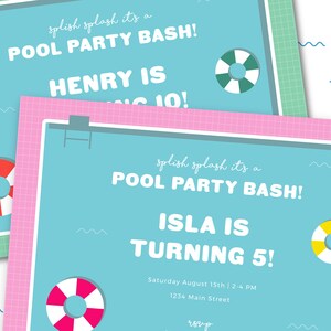 Pool Party Birthday Invitation, Swimming Party, Pool Party Invitation Pink Blue, Pool Party Bash Invitation, Instant Download