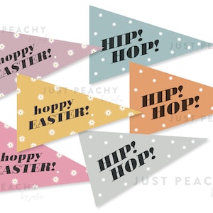 Printable Easter Pennant Flag Instant Download, Hoppy Easter Sign, Hip Hop Easter Sign, Boho Easter Decor, Easter Basket Tag