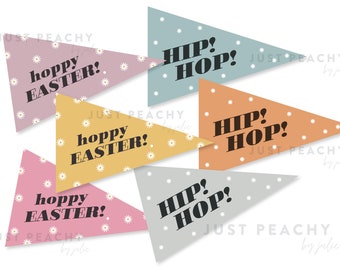 Printable Easter Pennant Flag Instant Download, Hoppy Easter Sign, Hip Hop Easter Sign, Boho Easter Decor, Easter Basket Tag