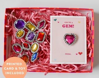 Printed Gem Valentine Cards for class, valentines for girls, school Valentines, preschool valentiens, Non-Candy - You are a Gem Rings