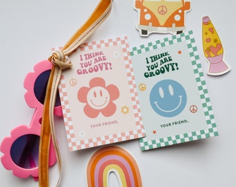 Afdrukbare smiley-valentijnskaartjes voor kinderen, Groovy Classroom Cards-gunst (digitale download)