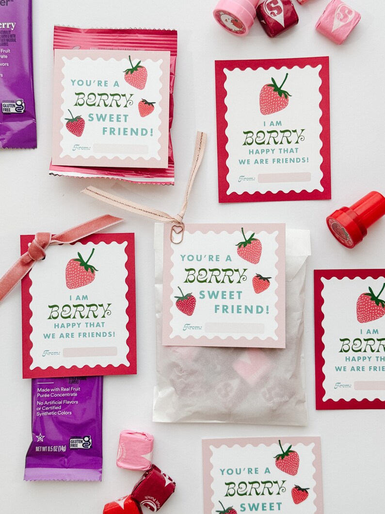 Printable Fruit Snack Valentine Card, Berry Classroom Valentines for ...