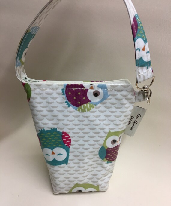 Insulated baby bottle bag,Thermal bottle Warmer,Bottle bag,Grey Spotty Oilcloth