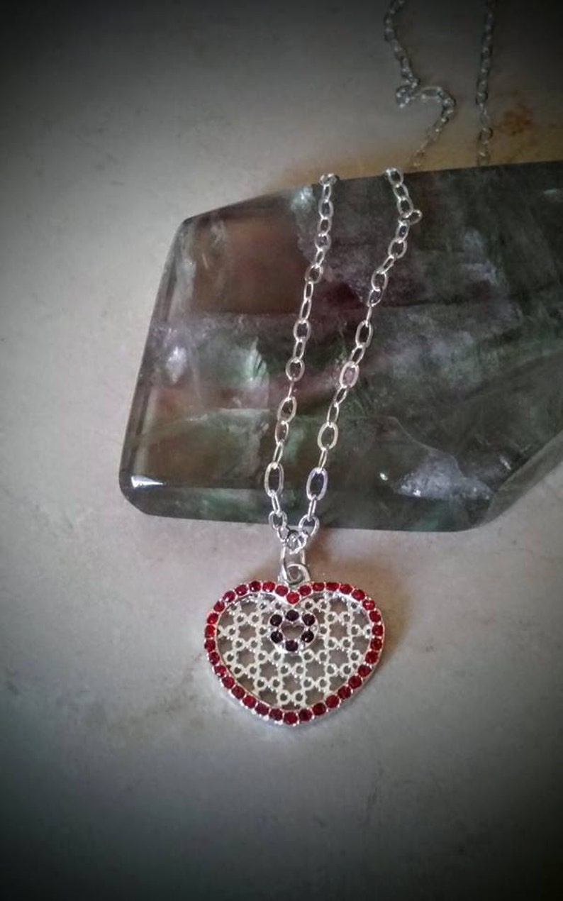 Heart Necklace With Swarovski Crystals, Valentine's Day Gift, Sterling Chain & Colorful Heart