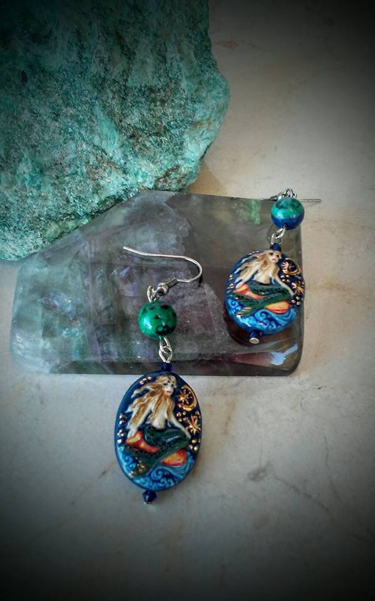 Mermaid Earrings Mermaid Porcelain Earrings Handcrafted - Etsy UK