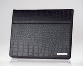Lujo negro cuero iPad funda | Accesorios de cocodrilo