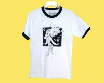 Space Bunny Swarm Unisex Ringer Tee, Screenprint