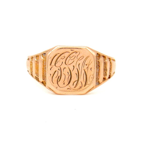 Art Deco 10K Gold Signet Ring | Antique Solid Rose Gold Engraved Signet Ring | Ostby & Barton Personalized Gold Signet