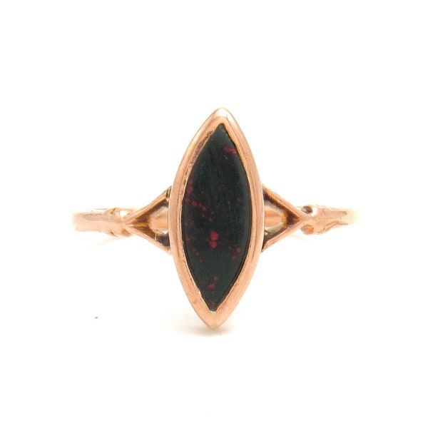 Art Deco 9K Rose Gold Bloodstone Ring | Antique Hallmarked Solid Gold Bloodstone Statement Ring | March Birthstone Anniversary