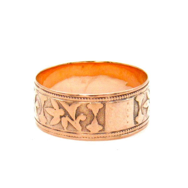 Victorian 10K Rose Gold Wedding Band |  Antique Solid Gold Engraved Wedding Ring | Rose Gold Cigar Band Stacking Ring | Antique Wedding Ring