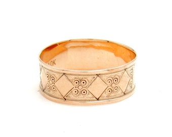 Victorian 10K Rose Gold Cigar Band - Embossed Antique Wedding Ring