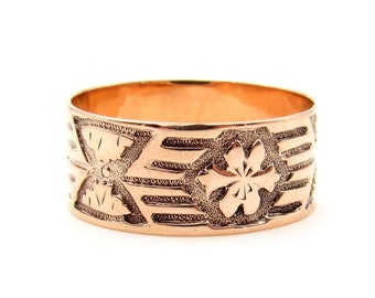 Antique 10K Rose Gold Wedding RIng | Victorian Engraved Cigar Band Stacking, Size 7