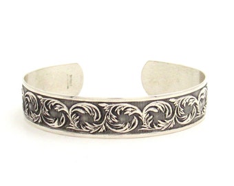 Vintage Sterling Silver Danecraft Cuff Bracelet | Silver Repousse Cuff Bangle Bracelet | Mid-Century Danecraft Acanthus Leaf Bracelet