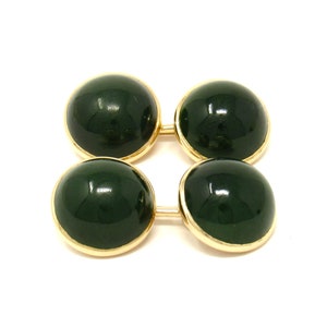 Antique 14K Gold Jade Cufflinks | Art Deco Solid Gold George O. Street & Sons Cufflinks | Double Sided Yellow Gold Green Gemstone Cufflinks