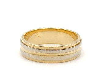 Vintage 14K Two-Tone Gold Wedding Band | Mid-Century Midi Pinky Stacking Ring, Size 4.5