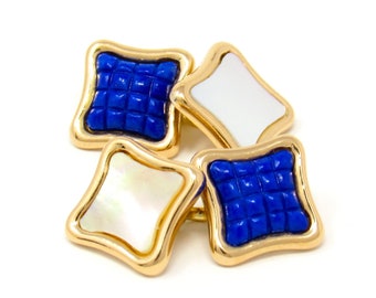 Vintage Garrard 18K Gold Cufflinks | Lapis Lazuli & Mother of Pearl Double Sided Hallmarked 1988