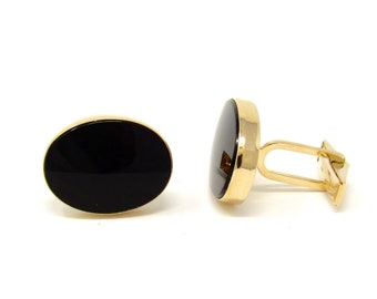 Vintage 14K Gold Onyx Cufflinks | Mid-Century Solid Gold Onyx Cufflinks | Heavy Gold Black Gemstone Cufflinks | Formal Wedding Accessory