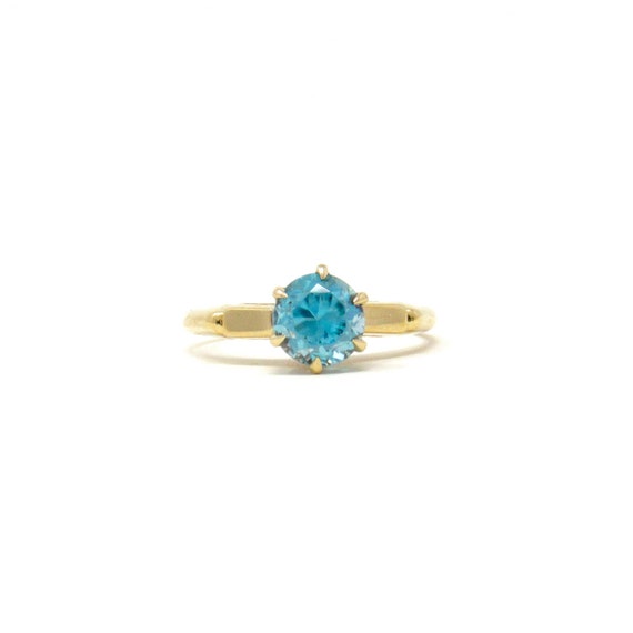 Art Deco 14K Gold Blue Zircon Ring | Antique Soli… - image 1