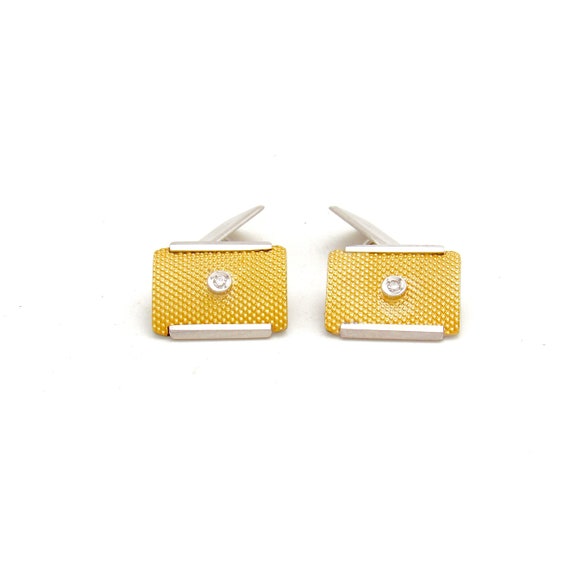 Vintage 14K Gold Diamond Cufflinks | Solid Bi-Col… - image 1