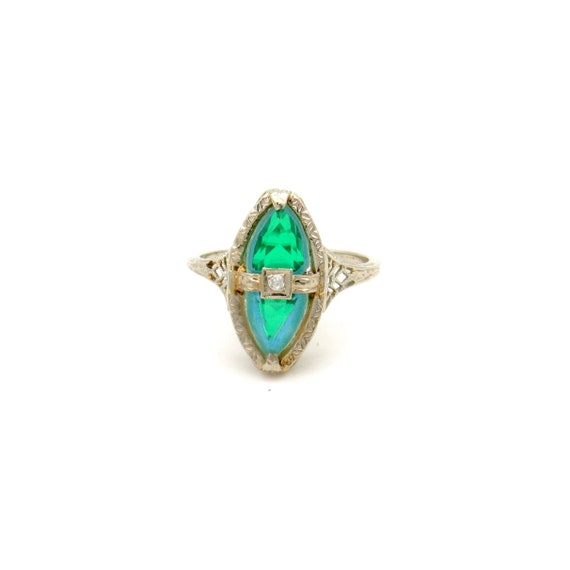 Art Deco 18K Gold Aquamarine Ring | Antique Solid… - image 2