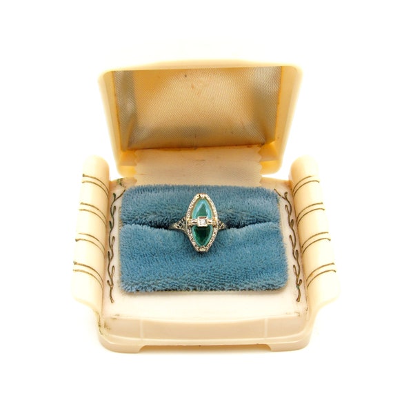 Art Deco 18K Gold Aquamarine Ring | Antique Solid… - image 5