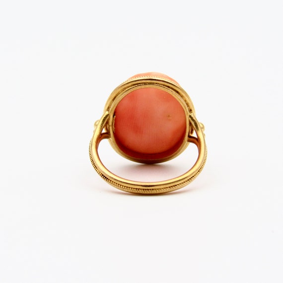 Antique 14K Gold Coral Cameo Ring | Edwardian Sol… - image 5