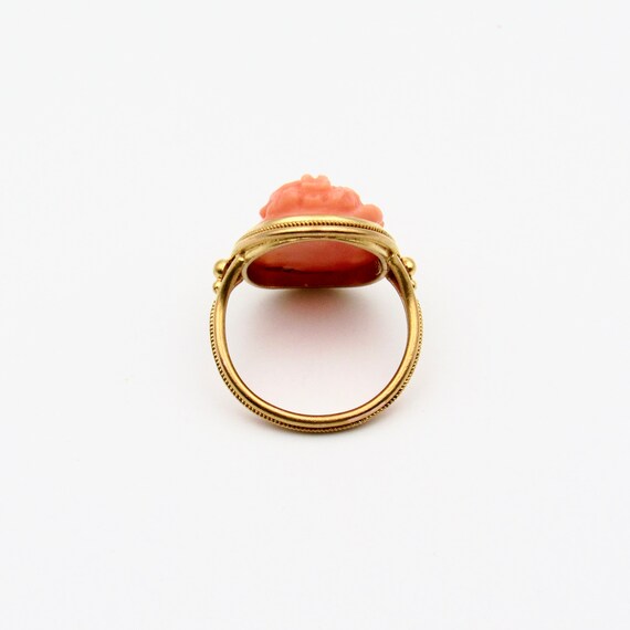 Antique 14K Gold Coral Cameo Ring | Edwardian Sol… - image 6