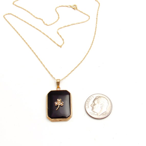 Art Deco 10K Gold Onyx & Seed Pearl Pendant | Ant… - image 10
