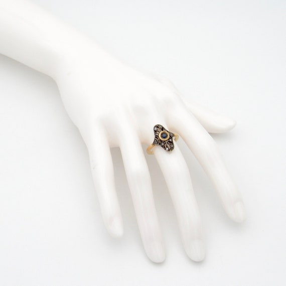 Vintage Gold Sapphire & Diamond Statement Ring | … - image 9