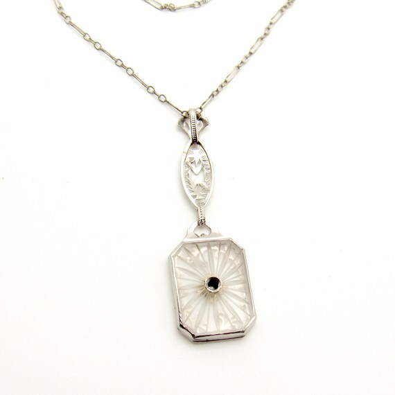Art Deco 10K Gold Camphor Glass Diamond Necklace … - image 6